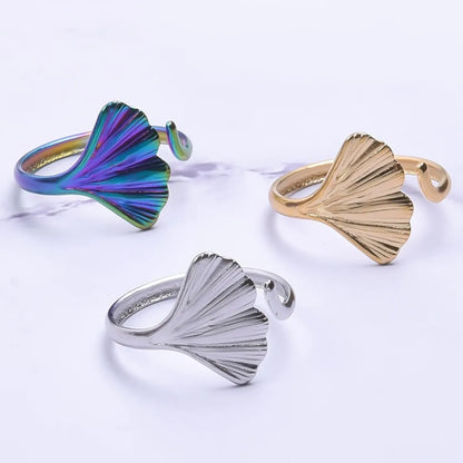 Wholesale 1 Piece Simple Style Ginkgo Leaf Titanium Steel Open Ring