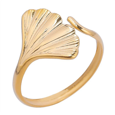 Wholesale 1 Piece Simple Style Ginkgo Leaf Titanium Steel Open Ring