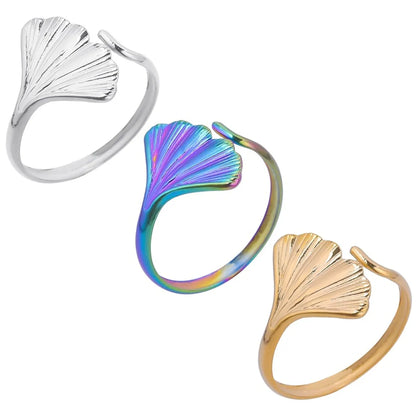 Wholesale 1 Piece Simple Style Ginkgo Leaf Titanium Steel Open Ring