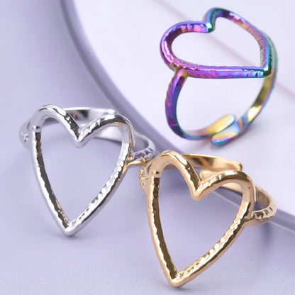 Wholesale Jewelry Simple Style Heart Shape 304 Stainless Steel Plating Metal Open Ring