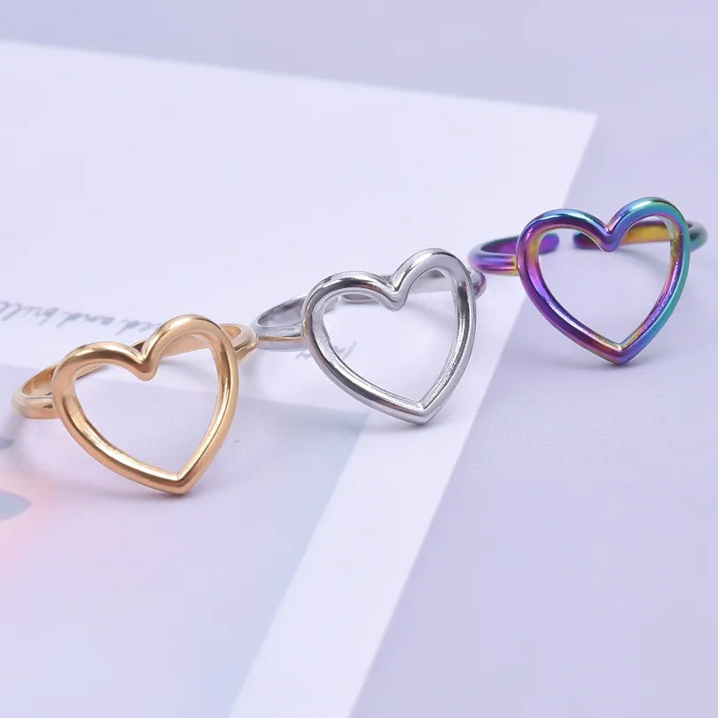 Wholesale Jewelry Simple Style Heart Shape 304 Stainless Steel Plating Rings