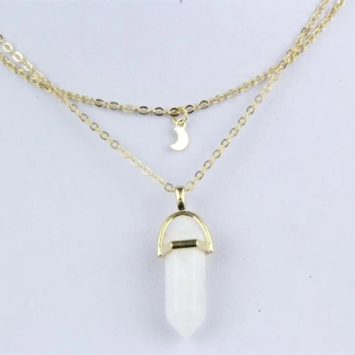 Wholesale Alloy Double Moon Hexagon Column Crystal Pendant Necklace Fashion Simple Clavicle Chain