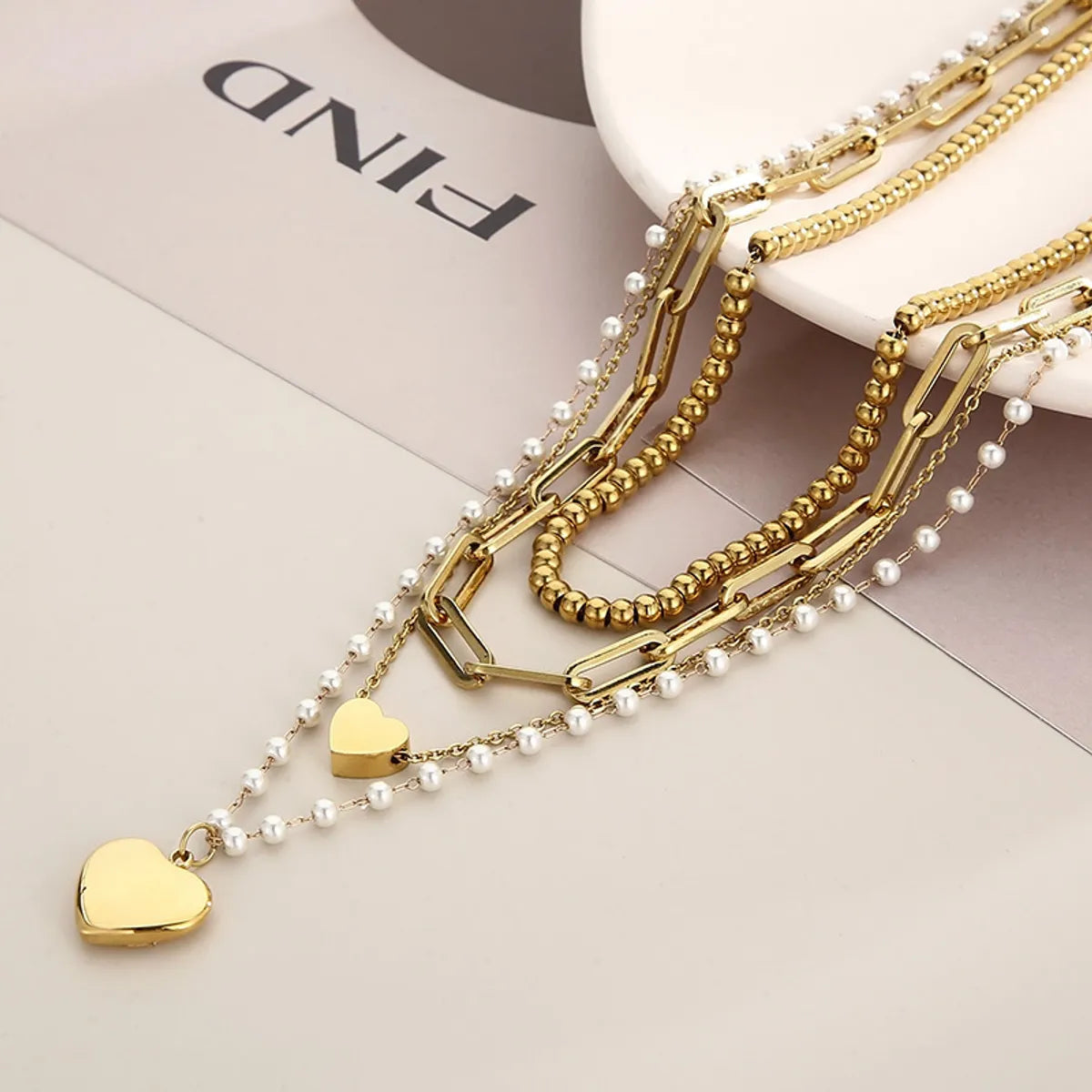 Wholesale Basic Heart Shape Titanium Steel Plating Gold Plated Sweater Chain