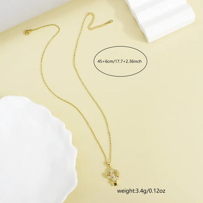 Wholesale Basic Modern Style Classic Style Cactus Plant 304 Stainless Steel Copper Plating Inlay 18K Gold Plated Zircon Pendant Necklace