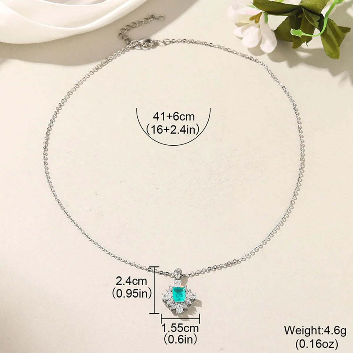 Wholesale Basic Modern Style Classic Style Geometric Square Water Droplets Copper Inlay White Gold Plated Zircon Pendant Necklace