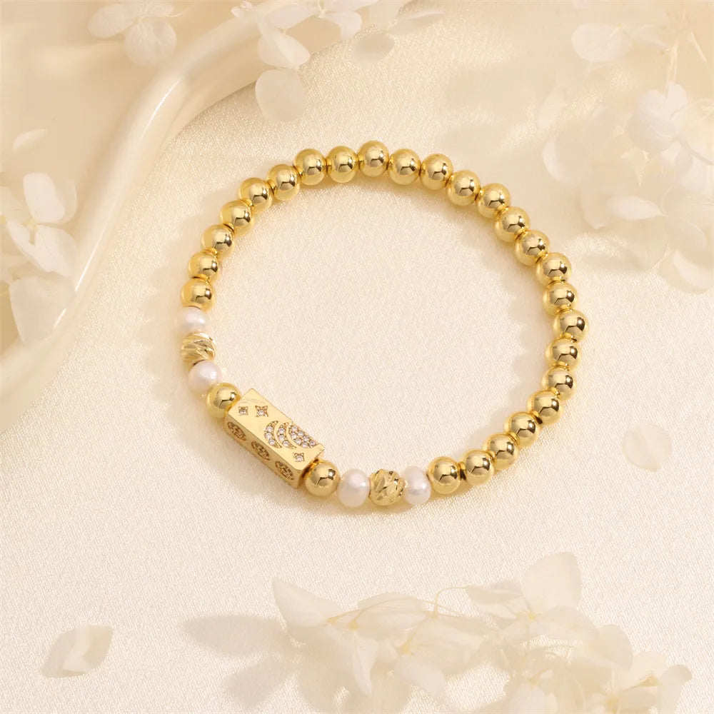 Wholesale Basic Modern Style Classic Style Star Moon Copper Beaded Inlay Freshwater Pearl Zircon Bracelets