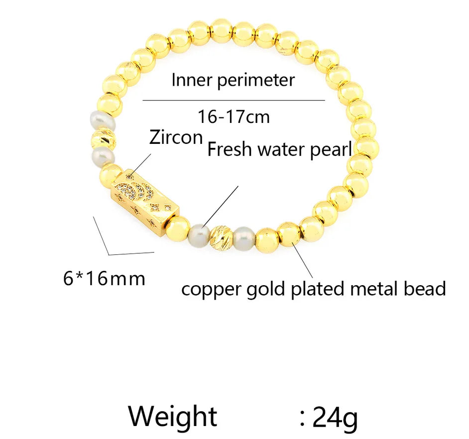 Wholesale Basic Modern Style Classic Style Star Moon Copper Beaded Inlay Freshwater Pearl Zircon Bracelets