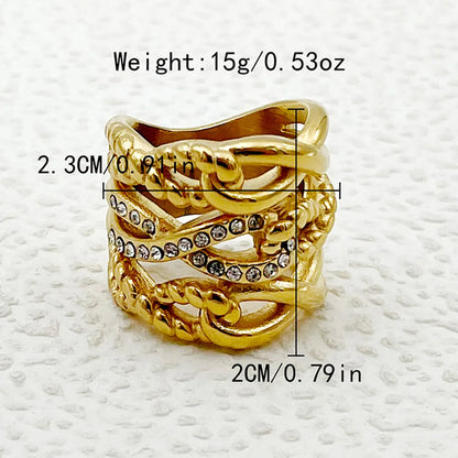 Wholesale Basic Round Stainless Steel Plating Inlay Gold Plated Zircon Rings