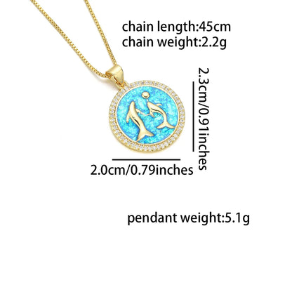 Wholesale Basic Simple Style Classic Style Constellation Copper Enamel 18K Gold Plated Zircon Pendant Necklace