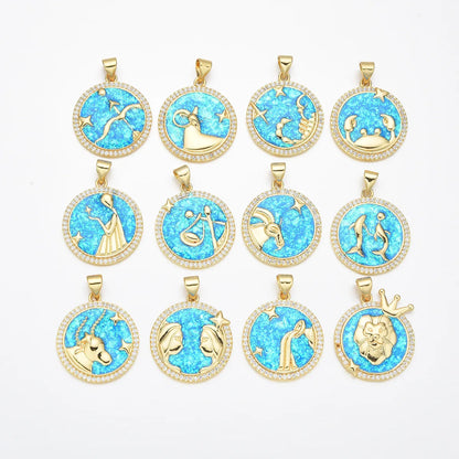 Wholesale Basic Simple Style Classic Style Constellation Copper Enamel 18K Gold Plated Zircon Pendant Necklace