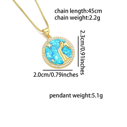 Wholesale Basic Simple Style Classic Style Constellation Copper Enamel 18K Gold Plated Zircon Pendant Necklace