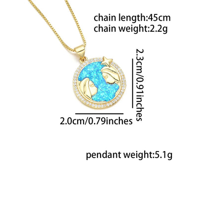 Wholesale Basic Simple Style Classic Style Constellation Copper Enamel 18K Gold Plated Zircon Pendant Necklace