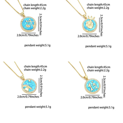 Wholesale Basic Simple Style Classic Style Constellation Copper Enamel 18K Gold Plated Zircon Pendant Necklace