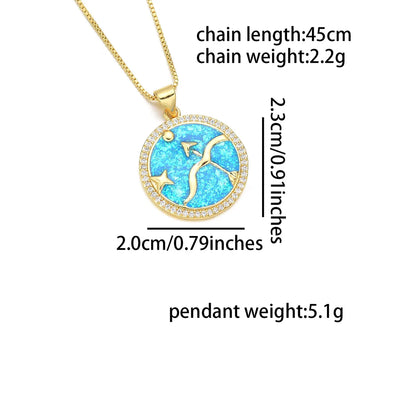 Wholesale Basic Simple Style Classic Style Constellation Copper Enamel 18K Gold Plated Zircon Pendant Necklace