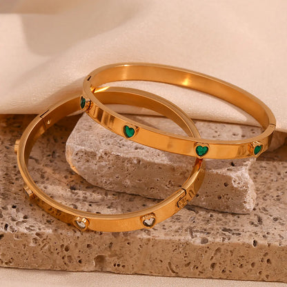 Basic Simple Style Classic Style Heart Shape Stainless Steel Plating Inlay Zircon 18k Gold Plated Bangle