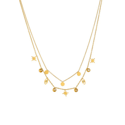 Wholesale Basic Simple Style Devil's Eye Star Titanium Steel Plating Inlay 18k Gold Plated Zircon Layered Necklaces