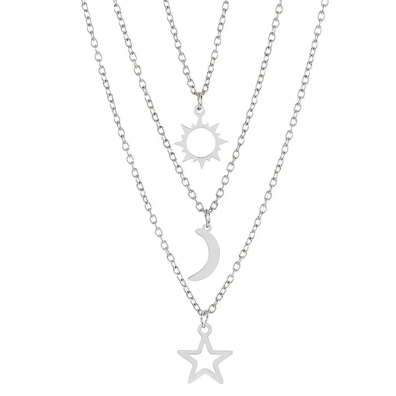 Wholesale Jewelry Basic Streetwear Sun Star Moon 304 Stainless Steel Pendant Necklace