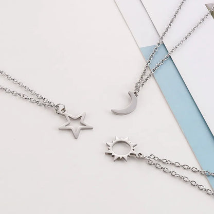 Wholesale Jewelry Basic Streetwear Sun Star Moon 304 Stainless Steel Pendant Necklace