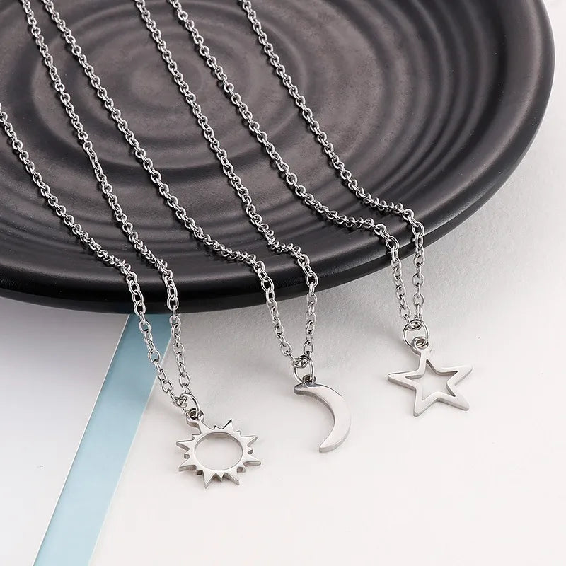 Wholesale Jewelry Basic Streetwear Sun Star Moon 304 Stainless Steel Pendant Necklace