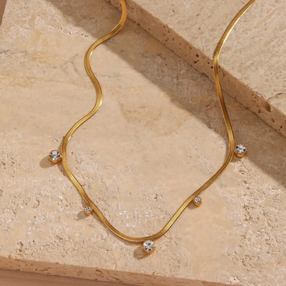 Beach Geometric Titanium Steel Metal Inlay Zircon 18k Gold Plated Choker