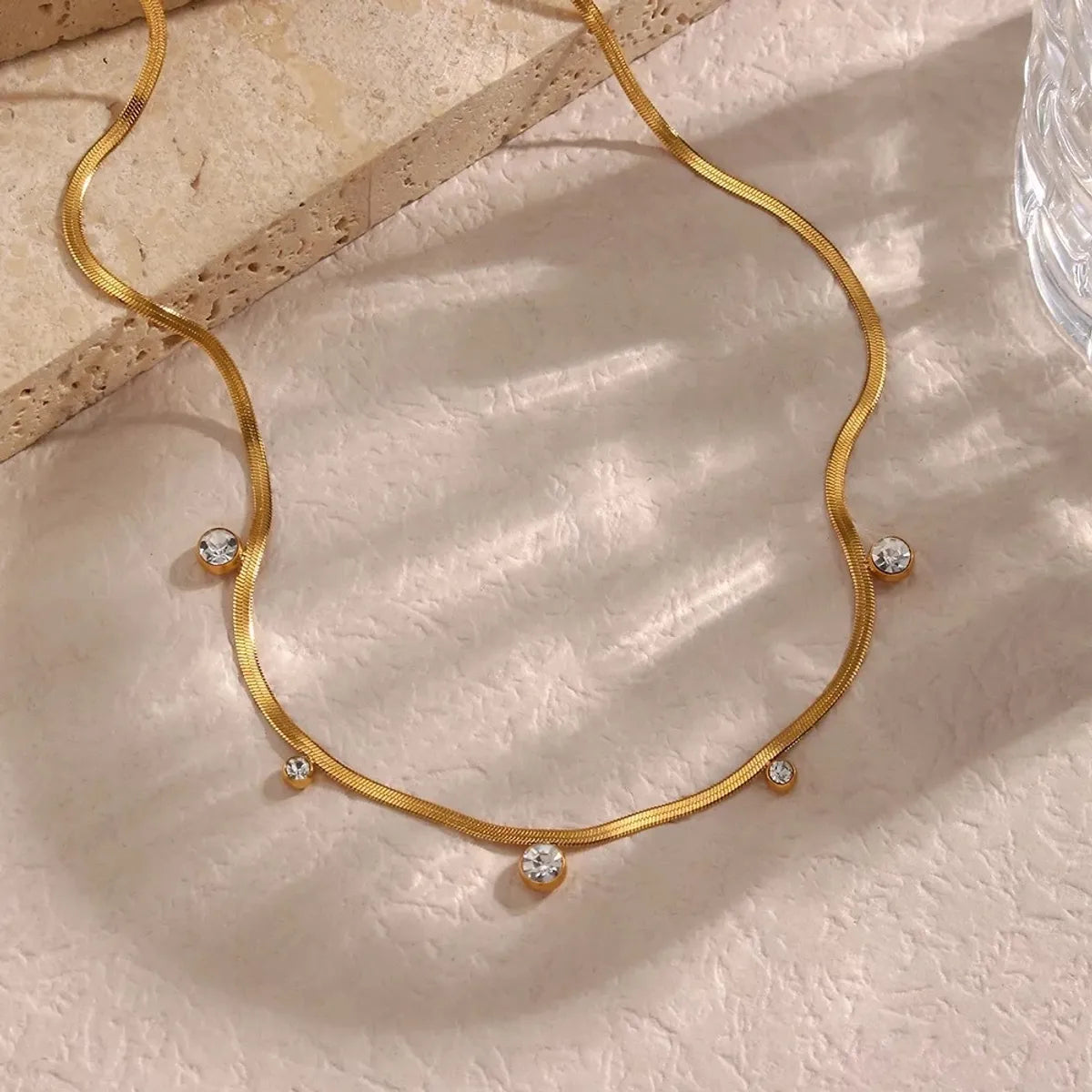 Beach Geometric Titanium Steel Metal Inlay Zircon 18k Gold Plated Choker