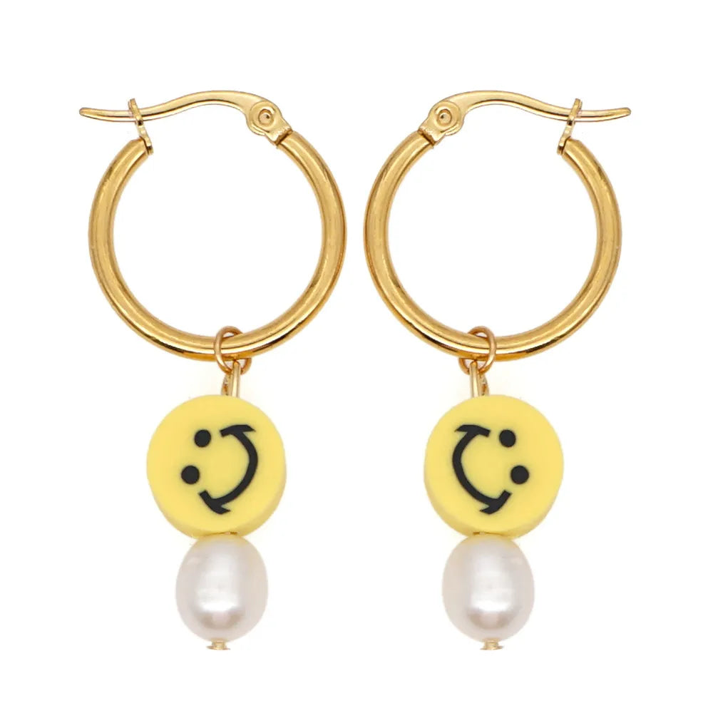 Wholesale Bohemia Soft  Smile Face Pearl Stainless Steel Earrings Nihaojewelry