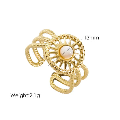 304 Stainless Steel 14K Gold Plated Bohemian Plating Inlay C Shape Natural Stone Open Rings