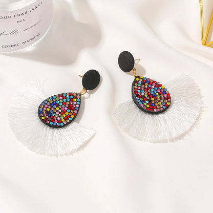 Bohemian Sector Cloth Artificial Gemstones Earrings