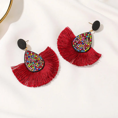 Bohemian Sector Cloth Artificial Gemstones Earrings