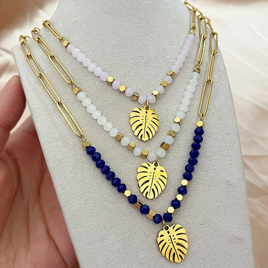 Wholesale Bohemian Leaf Titanium Steel Plating Pendant Necklace