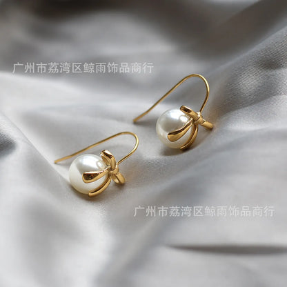 304 Stainless Steel Artificial Pearls 18K Gold Plated Earrings