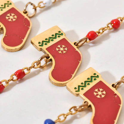 Wholesale Cartoon Style Cute Christmas Socks Stainless Steel Enamel Plating Gold Plated Bracelets