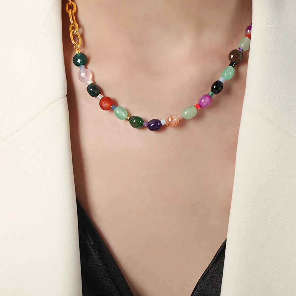 Wholesale Casual Bohemian Simple Style Geometric Agate Titanium Steel Plating 18k Gold Plated Necklace