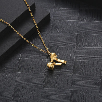 Wholesale Casual Bow Knot Titanium Steel Plating Pendant Necklace