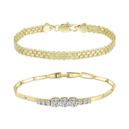 Wholesale Casual Classic Style Round Brass Inlay 18K Gold Plated Zircon Bracelets