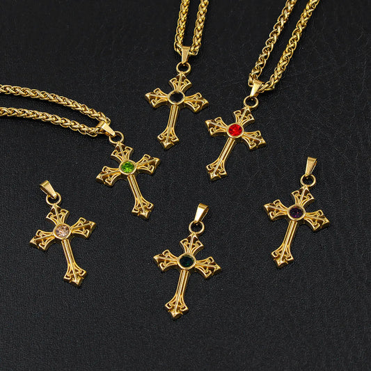 Wholesale Casual Cross Stainless Steel Titanium Steel Zircon Pendant Necklace