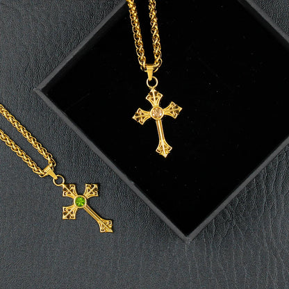 Wholesale Casual Cross Stainless Steel Titanium Steel Zircon Pendant Necklace