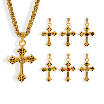 Wholesale Casual Cross Stainless Steel Titanium Steel Zircon Pendant Necklace