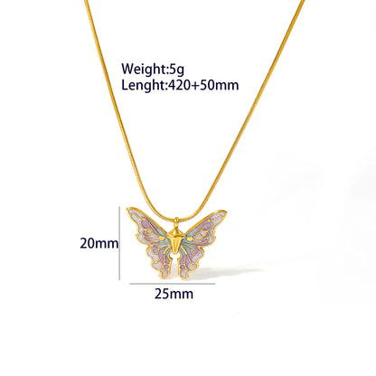 Wholesale Casual Cute Classic Style Heart Shape Butterfly Stainless Steel Plating 18k Gold Plated Pendant Necklace