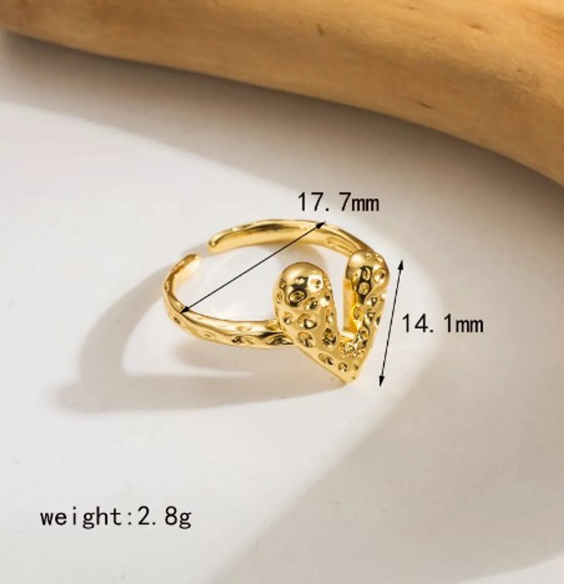 Wholesale Casual Cute Heart Shape Copper Polishing 18K Gold Plated Open Rings