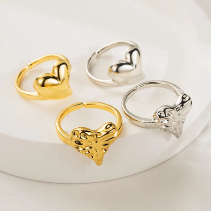 Wholesale Casual Cute Heart Shape Copper Polishing 18K Gold Plated Open Rings