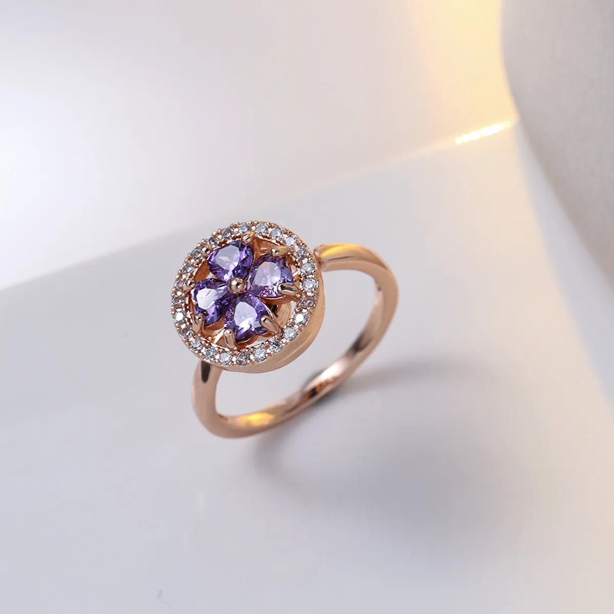 Wholesale Casual Elegant Flower Copper Zircon Open Rings