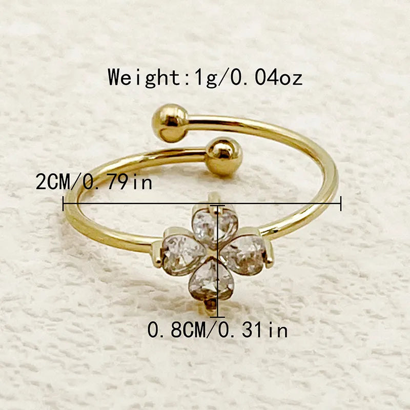 304 Stainless Steel 14K Gold Plated Casual Elegant Simple Style Plating Inlay Heart Shape Zircon Open Rings