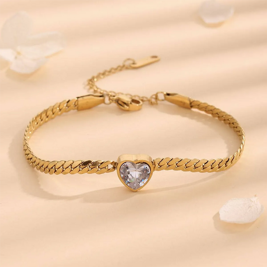 Casual Elegant Simple Style Heart Shape Titanium Steel Plating Inlay Rhinestones 18k Gold Plated Bracelets