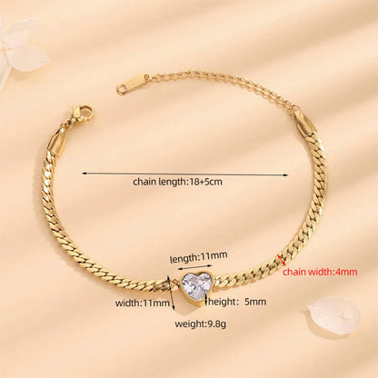 Casual Elegant Simple Style Heart Shape Titanium Steel Plating Inlay Rhinestones 18k Gold Plated Bracelets