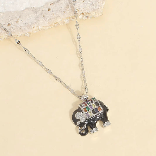 Wholesale Casual Glam Cute Elephant 304 Stainless Steel Copper Enamel Plating 18K Gold Plated Zircon Pendant Necklace