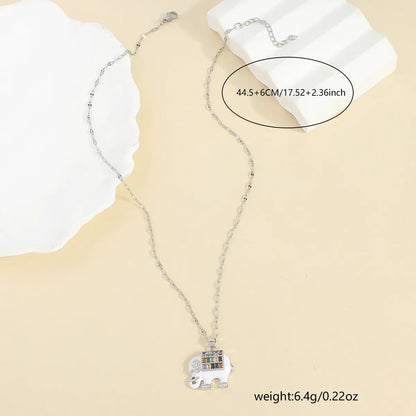 Wholesale Casual Glam Cute Elephant 304 Stainless Steel Copper Enamel Plating 18K Gold Plated Zircon Pendant Necklace