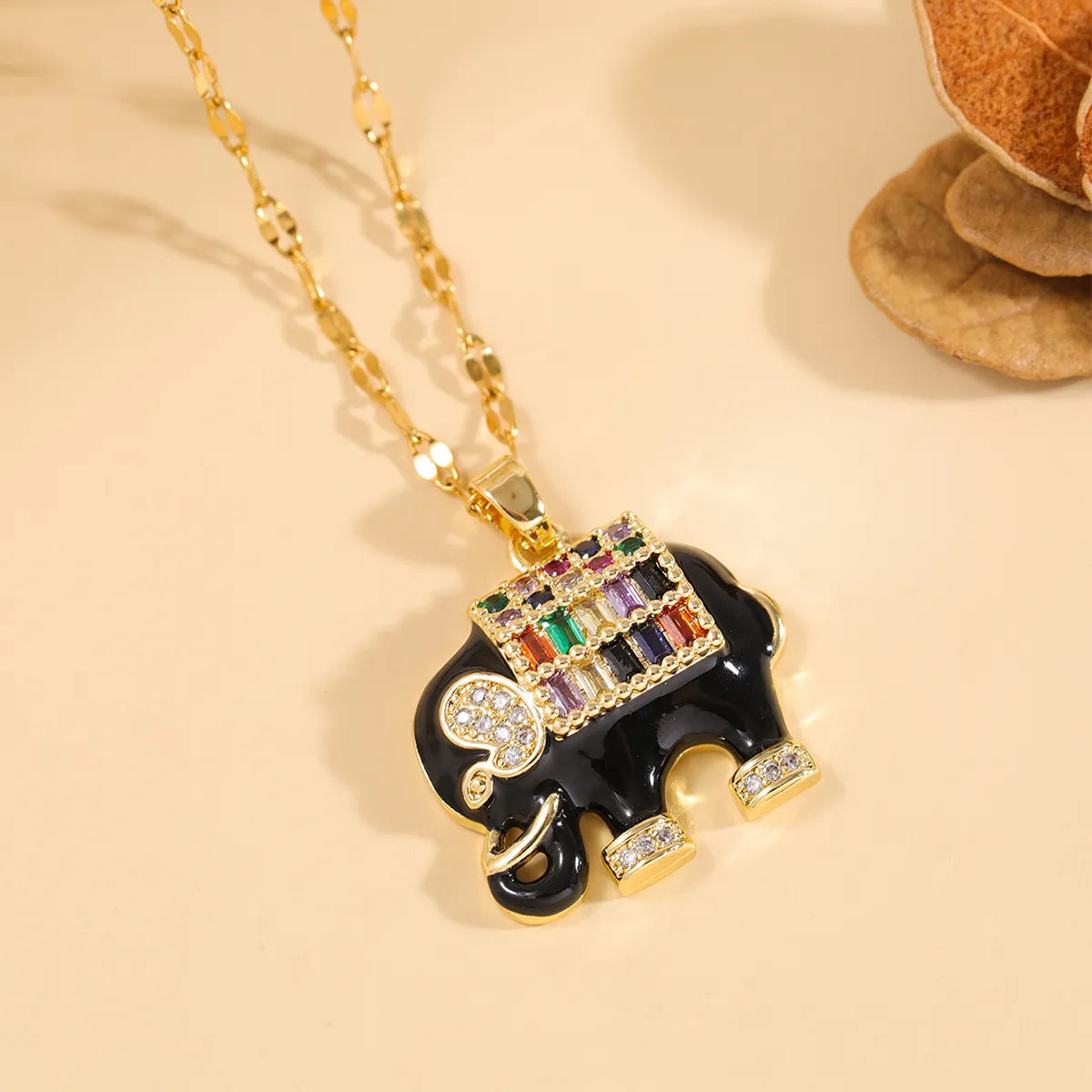 Wholesale Casual Glam Cute Elephant 304 Stainless Steel Copper Enamel Plating 18K Gold Plated Zircon Pendant Necklace