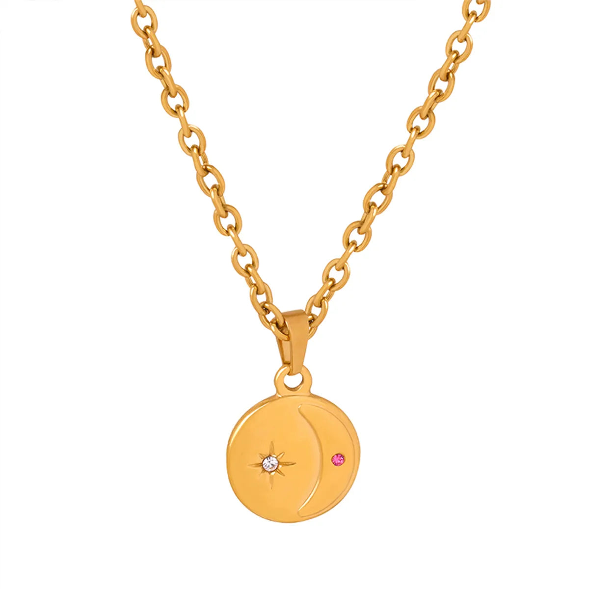 Wholesale Casual Glam Simple Style Star Moon Titanium Steel Plating Inlay 18k Gold Plated Rhinestones Pendant Necklace