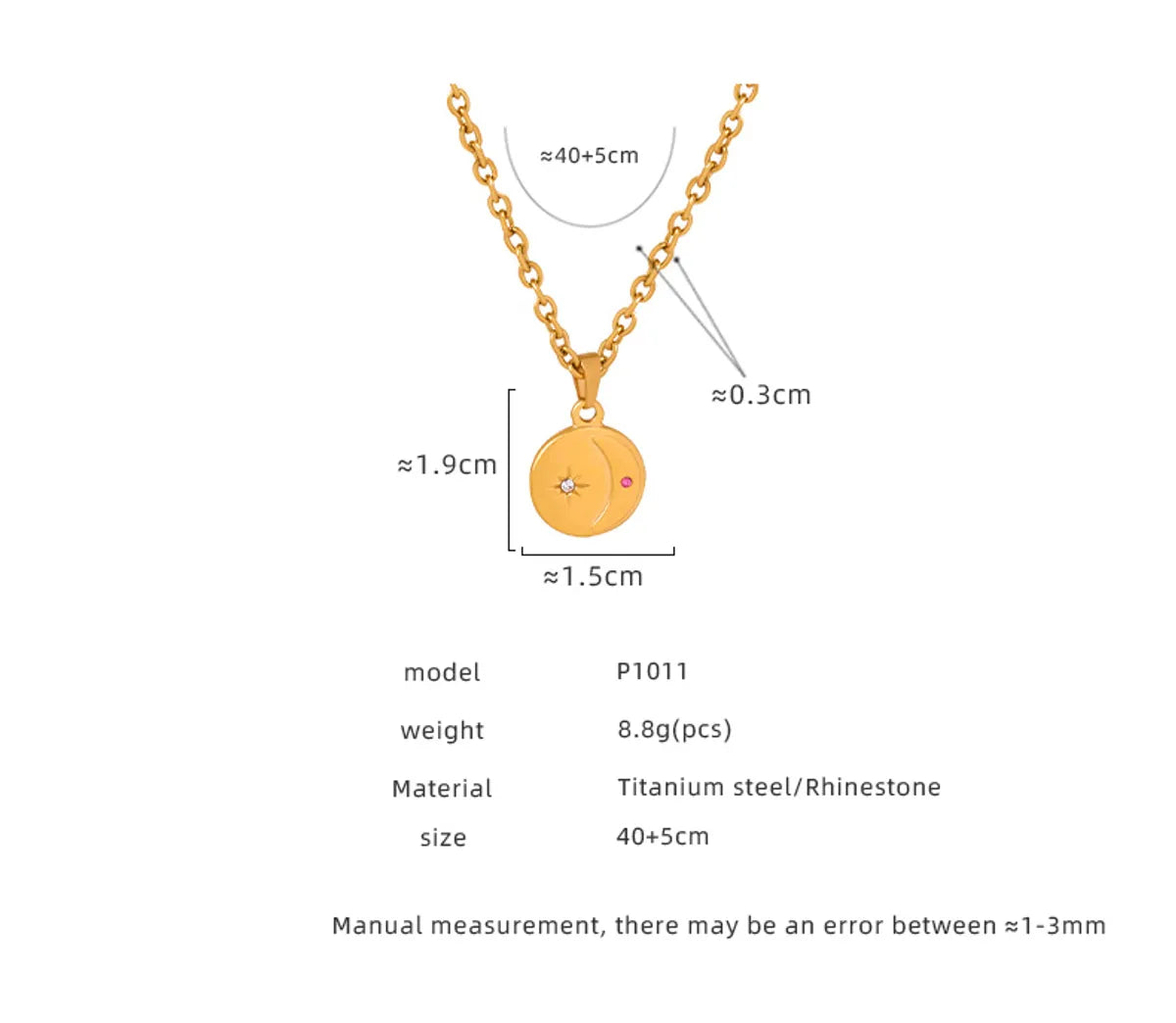 Wholesale Casual Glam Simple Style Star Moon Titanium Steel Plating Inlay 18k Gold Plated Rhinestones Pendant Necklace